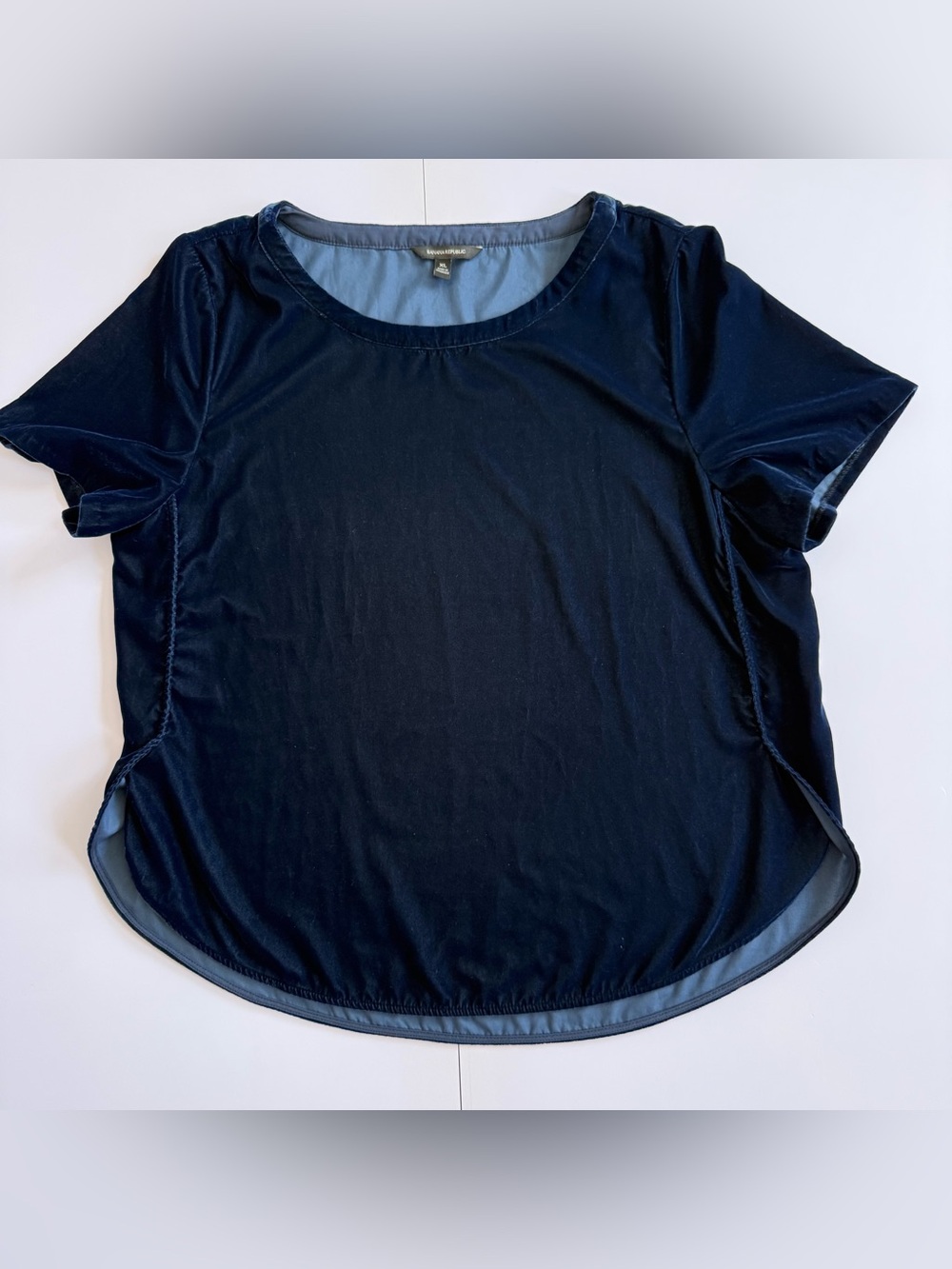 Banana Republic Shirt Womens XL Blue Velvet Blouse Top Goth Whimsigoth